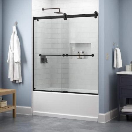 Matte Black Delta Everly Contemporary Sliding Frameless Bathtub Door