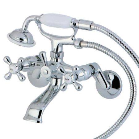 Polished Chrome Kingston Brass 3-Handle Claw Foot Tub Faucet Wall-Mount Adjustable Centers with Hand Shower