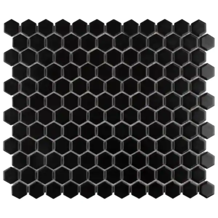 Low Sheen Matte Black Merola Tile Metro Hex Porcelain Mosaic Tile