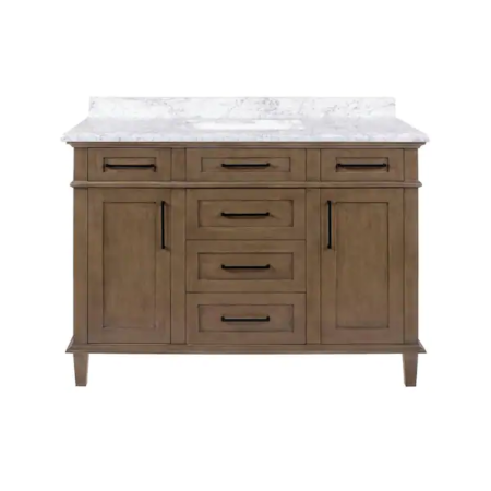 48 in Almond Latte Sonoma Bath Vanity With White Carrara Marble Top Single Sink